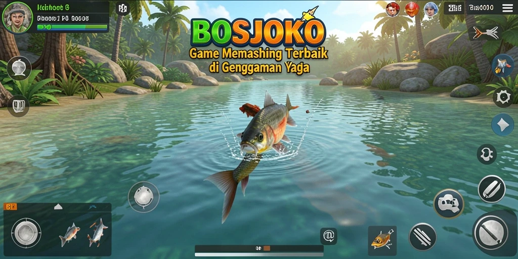 Gameplay BOSJOKO menunjukkan pengalaman memancing yang seru.