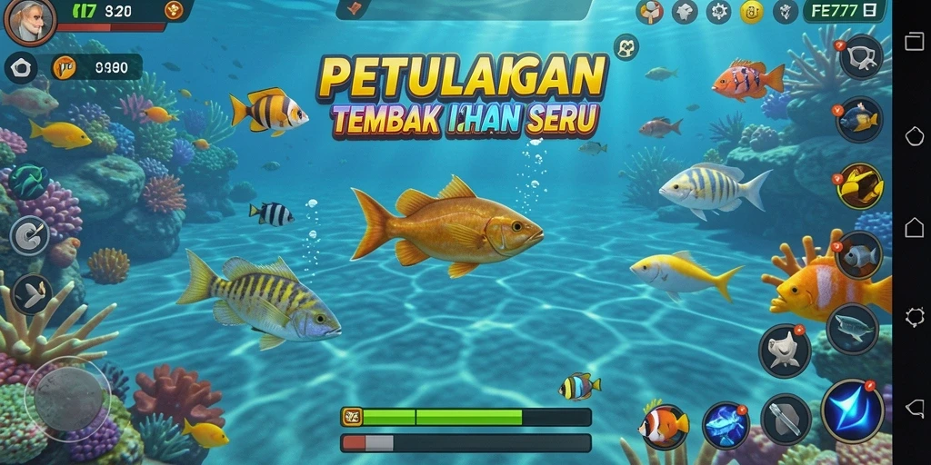 Menampilkan gameplay seru menangkap ikan di FE777.