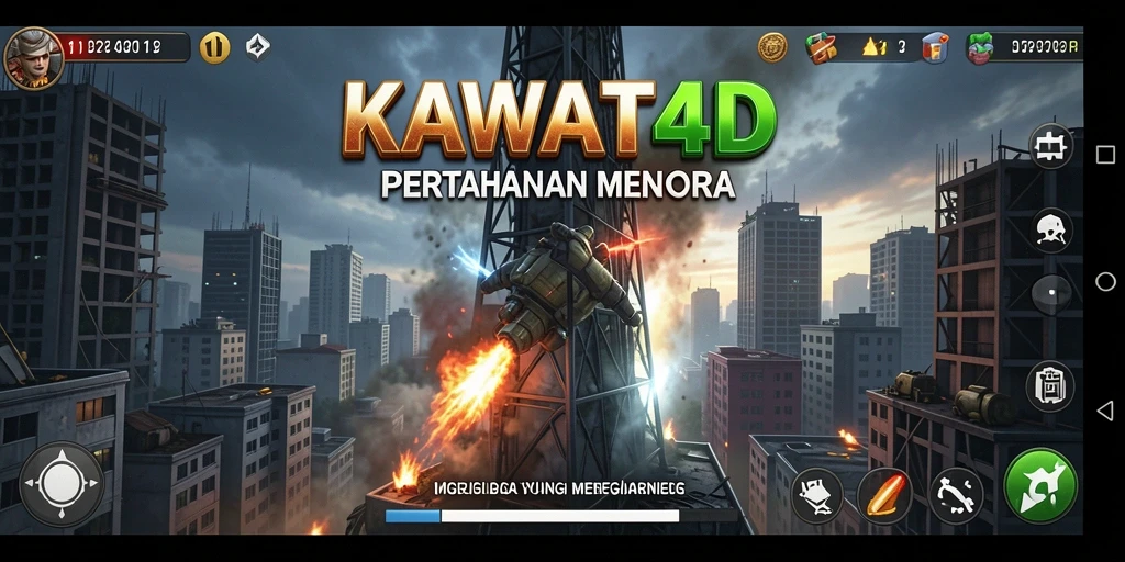 Screenshot KAWAT4D menampilkan aksi menara pertahanan yang seru.